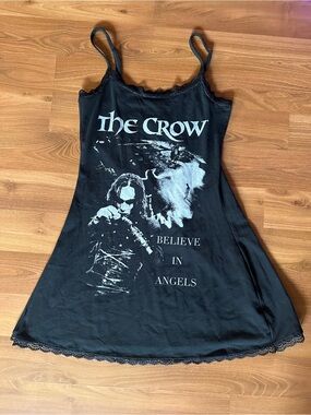 The Crow Lace Cami Black Graphic Slip Tank Top Dress